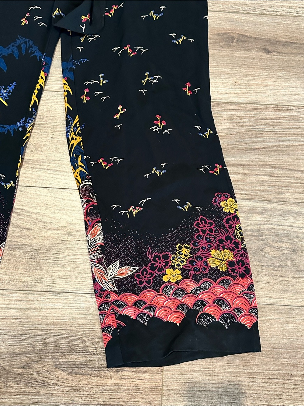 Anthropologie Feather Bone Nara Wide Leg Black Floral Wrap Jumpsuit - Picture 6 of 14